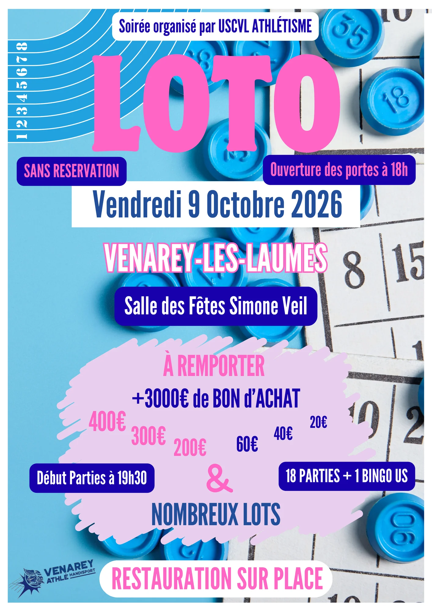 Affiche loto uscvl du neuf octobre deux mille vingt-six.